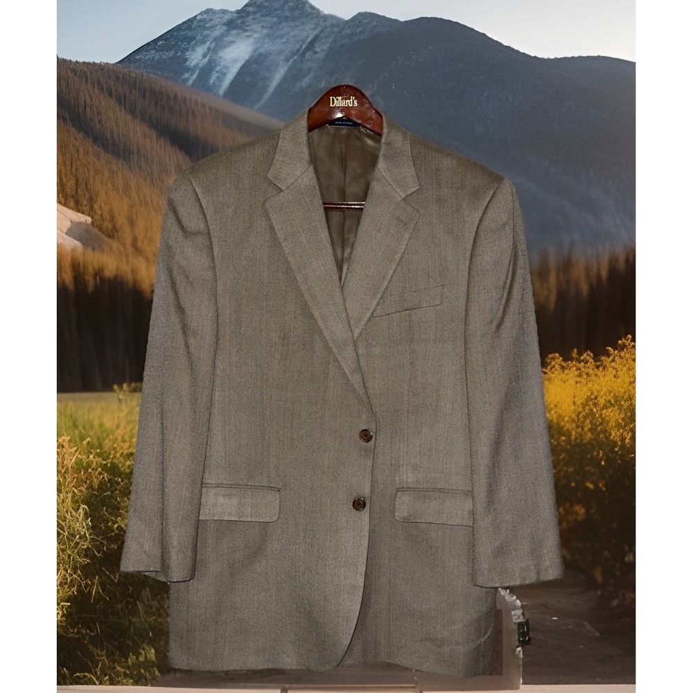 Ralph Lauren‎ Blazer Men 46R Beige 100% Silk Herringbone Wedding Business